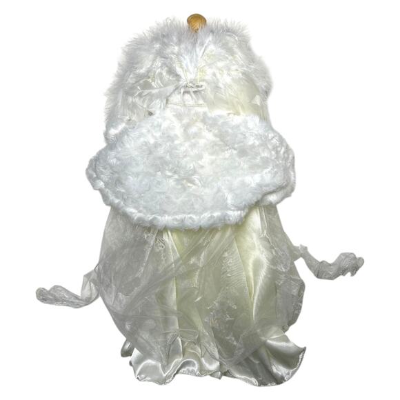 Vintage Angel Tree Topper Ivory White Feather Wings Lace Gown Christmas Decor - Picture 3 of 3